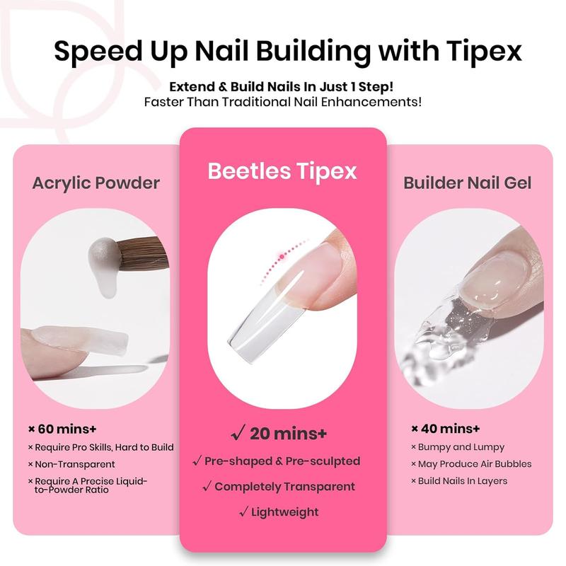 Beetles Tipex Instant Apex Nail Extension Tips Kit Almond/Coffin/Square/Oval/Stiletto/Squaoval Shape Thick Acrylic Nail Flat Nails Manicure Gel press ons Nail Art DIY Nails Art  Nail Glue Easter Nail Designs SpringVacation Nails newyearnewme valentinesday