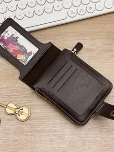 1PC cat design Men'S Wallet Gift Fashion Brown and black Wallet with Engraved Design Snap Closure Zipper Card Slot Coin Pocket Elegant Father'S Day Special Occasion Additions Personalized Decoration Durable Wallet, 4.02PYT-6