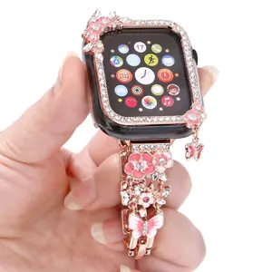SleekHush Flower Tassel Diamond Metal Watch Band for Apple Watch - Luxury Bling Floral Bracelet Strap Compatible with iWatch 5/6/7/8/9/SE