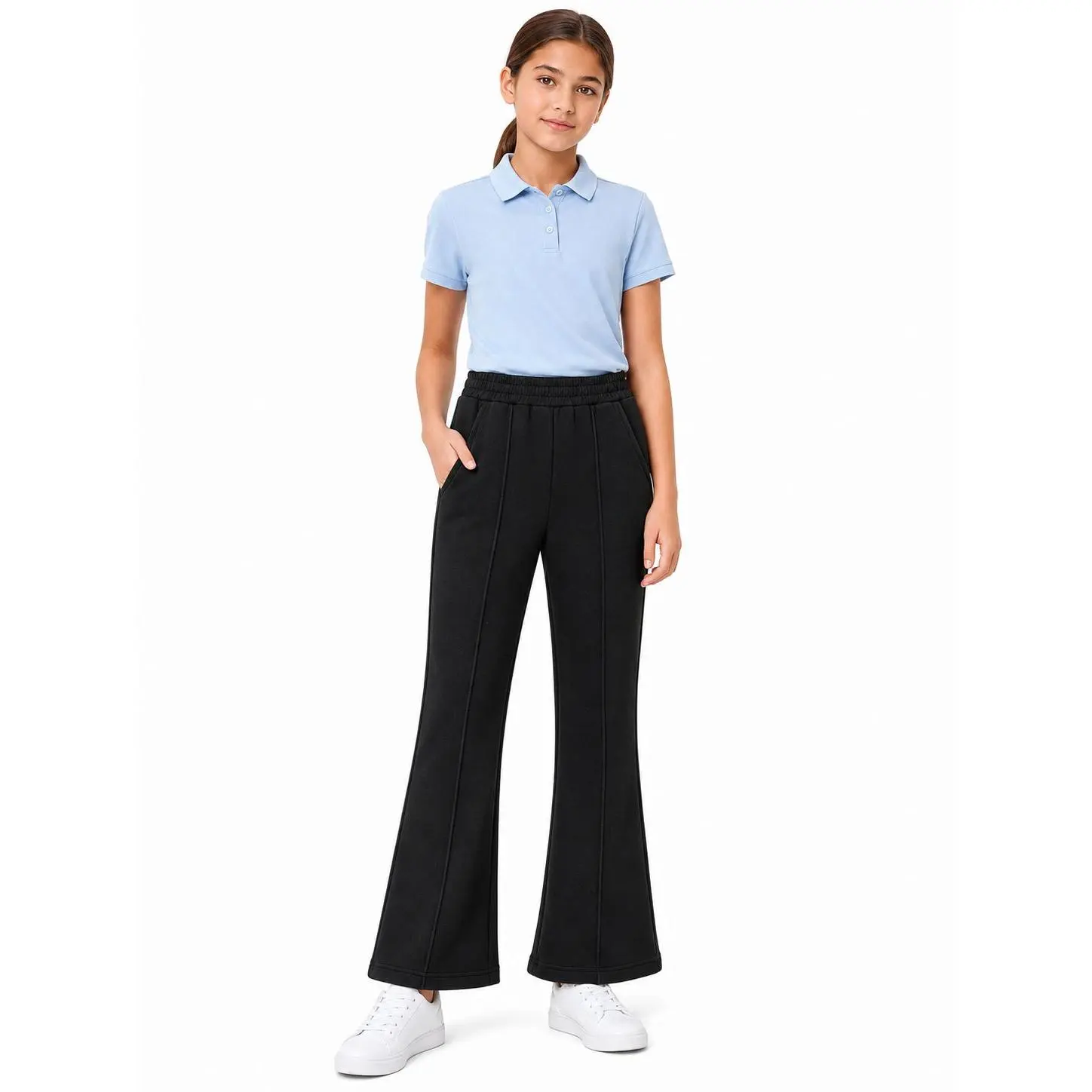 Girls Flare Pants with Pockets, Stretch Bootcut Pants for Girls, Soft Cotton Blend Pull On School Pants, Cute Back to School Outfit for Tween Girls, Fall Casual Everyday Pants