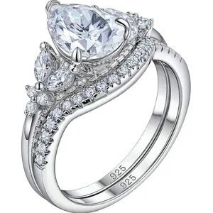 Heinlov D Color VVS1 Moissanite Wedding Rings for Women 925 Sterling Silver Engagement Ring Bridal Set Pear Teardrop Size 5-10
