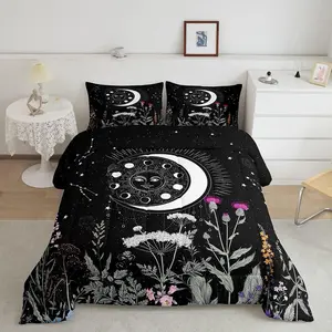 Feelyou Galaxy Theme Bedroom Bedding Set - Luxury Bohemian Breathable Duvet, Unique Exotic Black and White Decorative Bedding, Breathable Duvet Set