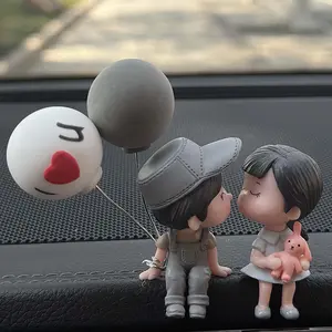 Cute Cartoon Couples Car Decoration Accessories Red Lovely Kiss Figurines Resin Girl and Boy Ornaments Expressing Love with Balloons Auto Interior Dashboard Decoration for Wedding, Valentine's Day