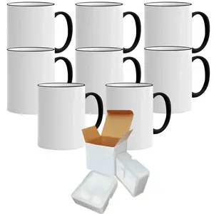 8 PCS 11OZ Sublimation Ceramic Mugs - White with Black Rim and Black Handle - Sublimation Blanks