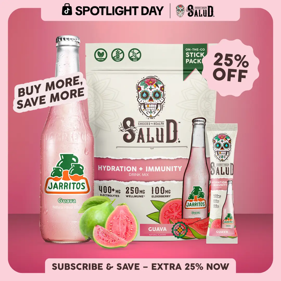 Salud x Jarritos 2-in-1 [Hydration & Immunity - Guava] Electrolytes Powder, Agua Fresca Drink Mix, Elderberry, Dairy & Soy Free, Non-GMO, Gluten Free, Vegan, 1g Sugar (15 Servings)