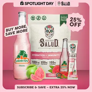 Salud x Jarritos 2-in-1 [Hydration & Immunity - Guava] Electrolytes Powder, Agua Fresca Drink Mix, Elderberry, Dairy & Soy Free, Non-GMO, Gluten Free, Vegan, 1g Sugar (15 Servings)