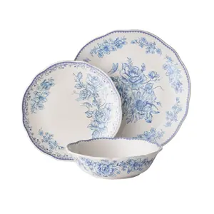 Agatha Blue 12-Piece Stoneware Dinnerware Set Bowls Cutlery