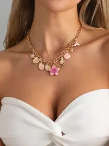 Vintage Ocean Theme Necklace, Starfish Shell Conch Pendant, Elegant Metal Chain, Perfect for Weddings Parties Holidays Birthdays