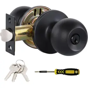 Black Door Knobs with Lock and keys, Interior/Exterior Door Knob for Bedroom or Bathroom, Entry Door Lock
