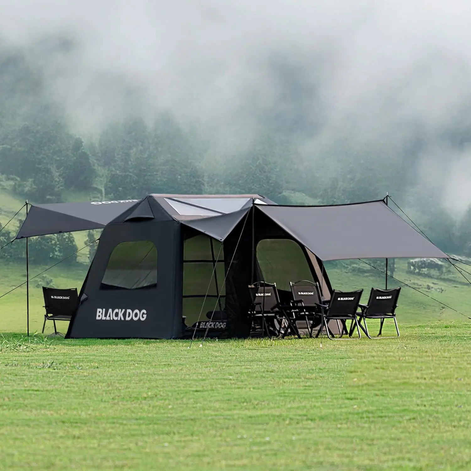 BLACKDOG Inflatable Tent with Skylight, Large 210D Oxford Blackout Coating Air Glamping Tent with Electric Pump, Quick Setup Blow Up Inflatable House for Camping 102.4" L x 90.6" W