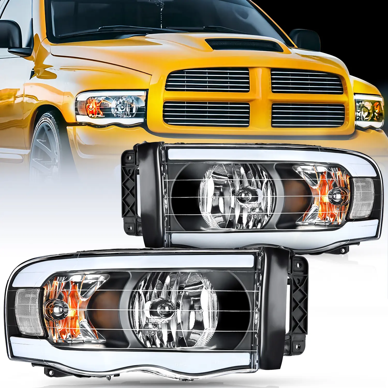 Nilight Headlights Assembly Led DRL for 2002-2005 Dodge Ram 1500/ 03 04 05 Dodge Ram 2500 3500 Headlamp,Black Housing+ Clear Reflector