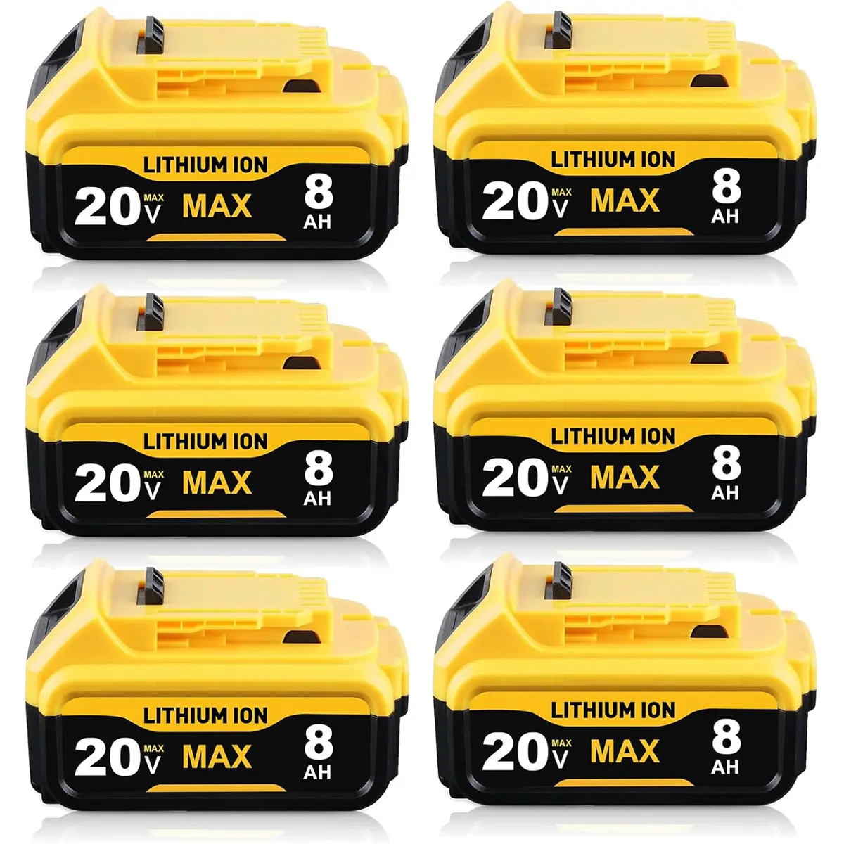 2/4/6-Pack 20V 8.0Ah Lithium Ion Replacement Battery for Dewalt DCB200, DCB206, DCD, DCF, DCG Series Cordless Tools, with LED Indicator, Lithium Ion Battery, 2/4/6Pack