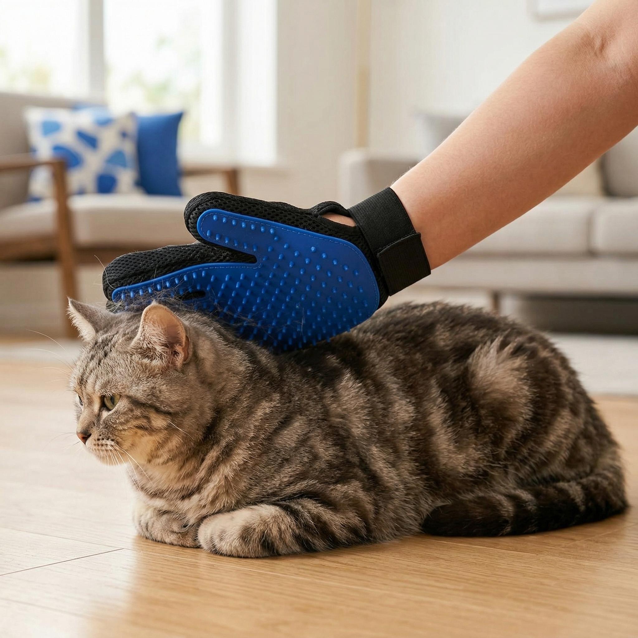 Pet Hair Removal Glove for Dogs & Cats, 2-in-1 Deshedding Brush & Massage Mitt - Grooming Gloves for Shedding Control, Bathing and Washing, Safe for Short/Long Hair Pets 2-Pack (Blue)