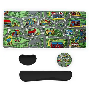 Road Map Pattern Mouse Pad & Keyboard Wrist Rest Set, 4 Counts/set Non-slip Mouse Pad & Wrist Rest, Computer Accessories for Office Work, Gaming, Home Desk, Non Slip Mousepad