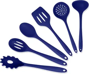 Blue  Kitchen Utensils Set of 6, Non-Stick Heat-Resistant  Kitchen Utensils Set with Steel Inner Core