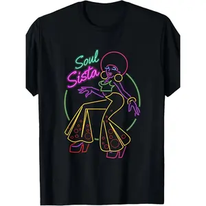 Soul Sista 70s T-Shirt for Women   Disco Costume, Lightweight Breathable, Crew Neck, Regular Fit, Machine Washable, Suitable for Casual Wear and Outdoor Activities