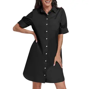 ANRABESS Women's Shirt Dress Short Sleeve Loose Casual Summer Button Down Tunic Dresses with Pockets