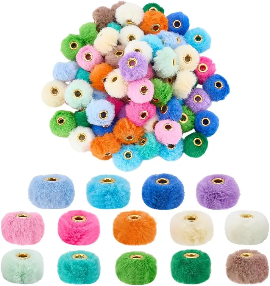 84 count Pom Pom Beads Bulk 14 Colors Funny Pen Focal Beads Decoration Cute Plush Ball Bead 20mm Pompom Fuzzy Spacer Bead for Beadable Pens  Bracelet DIY Craft  Making