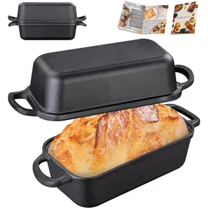 2 in 1 Cast Iron Bread Loaf Pan with Lid, Loaf Pans for Baking Bread 9x5 Inch, Even Heat Distribution for Meatloaf, Homemade Bread