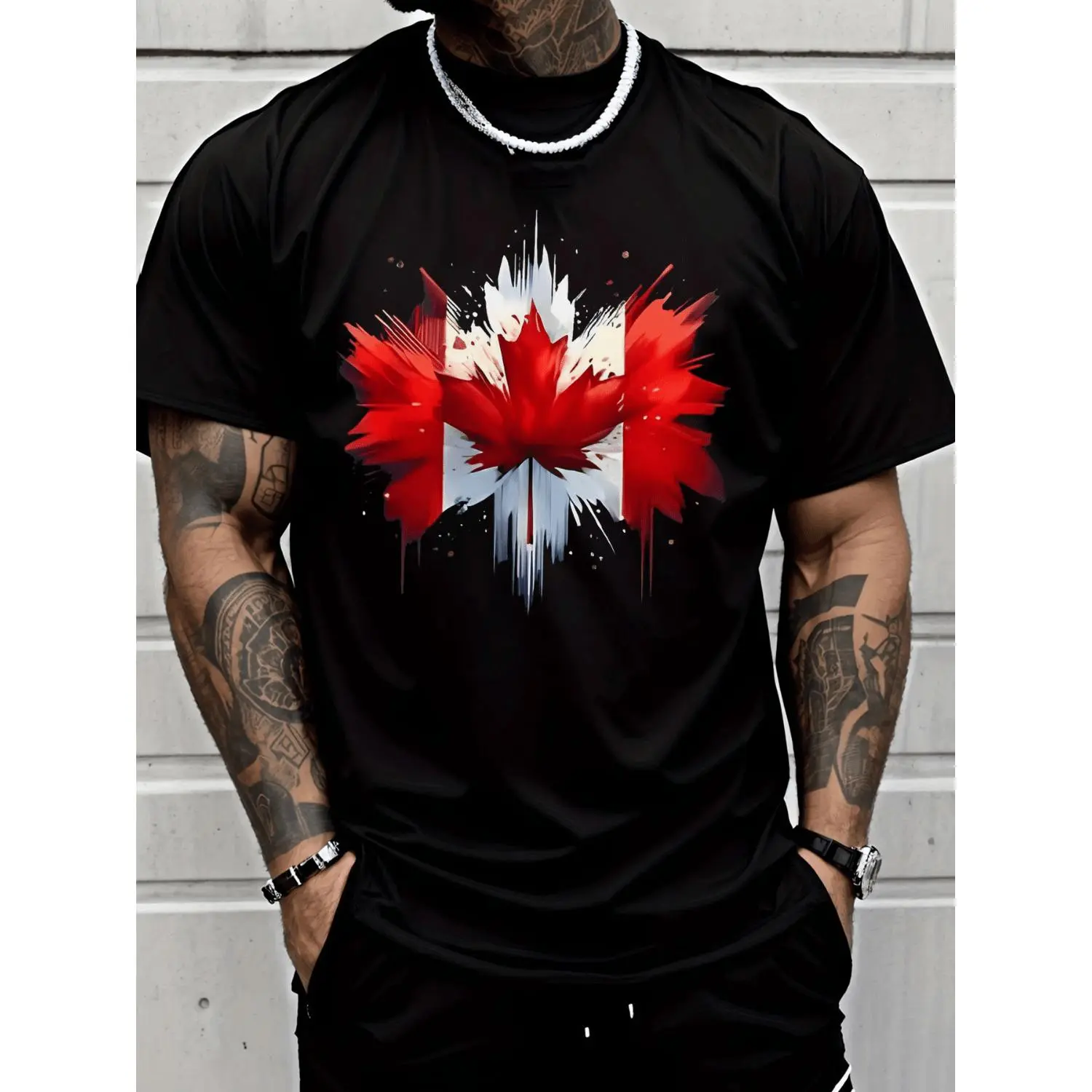 Stylish Men Casual Crew Neck T Shirt Featuring Canada Flag and Maple Leaf Graphic Ideal for Street Style and Everyday Use