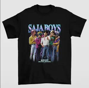 Vintage KPop Demon Hunters Saja Boys Heartthrob Graphic Tee Highlighting Nostalgic and Trendy KPop-Inspired Artwor