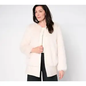 Dennis Basso Long Hair Faux Mink Coat with Faux Leather