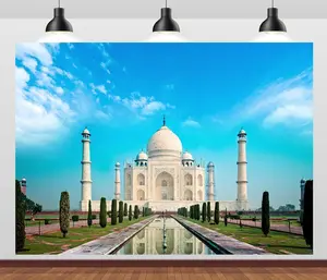 7x5ft Fabric Taj Mahal Backdrop Indian Famous Architecture Mosque Building Background Indian Travel Theme Party Decorations Portrait Photoshoot Booth Studio Props