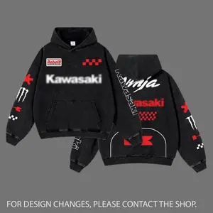 Red Kawa Retro Hoodie Washed Vintage Racing Streetwear, Motorcycle Graphic Hoodie Unisex, Designed for Motor Fans, Sportbike Culture, Speed Lovers & Urban Motorbike Style