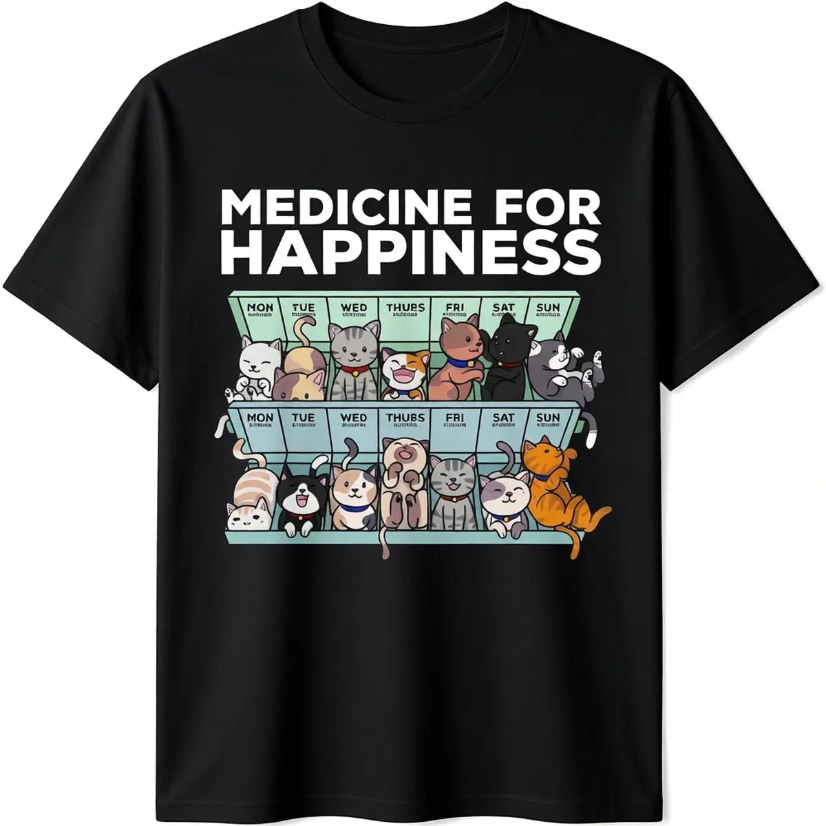 Men's Classic Cotton Tshirt with Funny Cat Graphic, Custom Short-Sleeve Crew Neck Tee, Casual Happiness Theme for All Seasons, Basic
