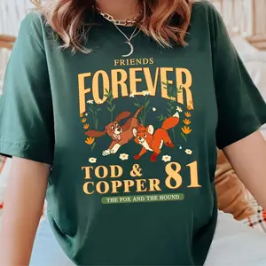 Tod And Copper Friends Forever Shirt, The Fox And The Hound Shirt, Copper Shirt, Tod Tee, Vixey Tee, Cartoon Graphic Unisex Cotton Tee