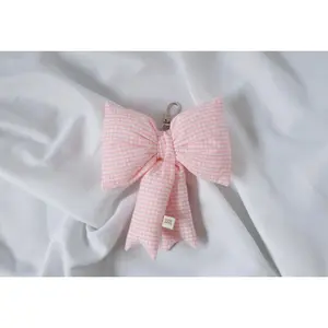 happi & co. - classic baby pink gingham puffy ribbon keychain