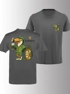 Men's Casual Short Sleeve Round Neck T-Shirt, Guinness Letter Print, Graphic Knit Fabric, Fitted Long Style, Comfortable for Leisure