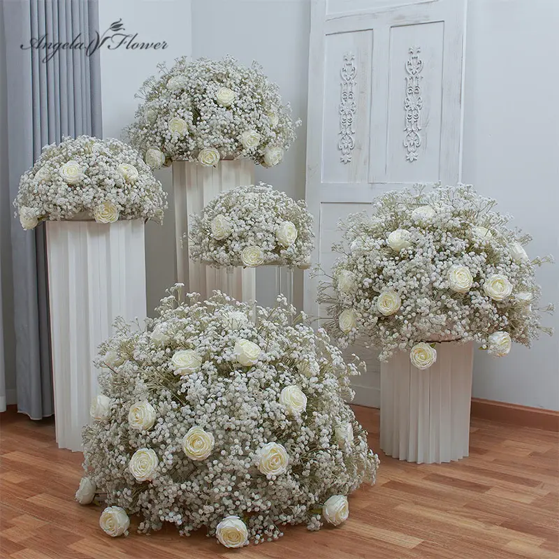 A7913 4pcs/set 40cm White Baby Breath Rose Wedding Decor Artificial Flower Ball