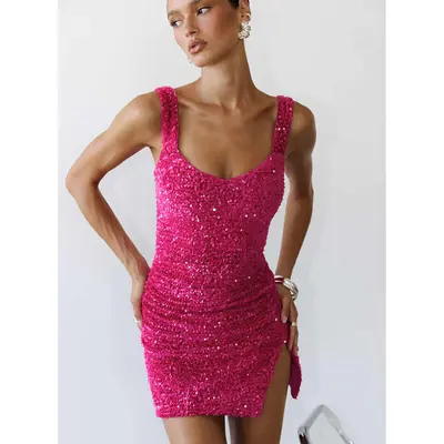 knee length dresses for ladies ALICE + OLIVIA Mini Green Sequin Dress – The Untitled Boutique