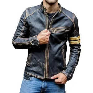 Black Leather Jacket Men - Genuine Lambskin Leather Biker Style Mens Vintage Motorcycle Jacket