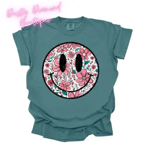 Flower Floral Smiley Face Comfort Color T Shirt
