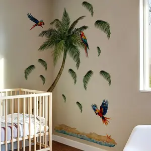 Tropical Bird & Tree Pattern Wall Sticker, 4 Counts/set Self Adhesive Wall Decal, Wall Art Decorative Sticker for Home Bedroom Living Room, Ornaments, Decoration Sticker