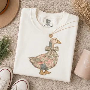 Comfort Colors Shirt "Faux Patchwork" Grandmacore Goose T-Shirt – Easter graphic tee, floral retro coquette duck shirt, cottagecore gingham spring tee