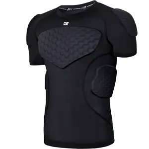 COOLOMG 6-Pad Youth Padded Compression Shirt Football Rib Protector Undershirt Rugby Shoulder Chest Back Protection