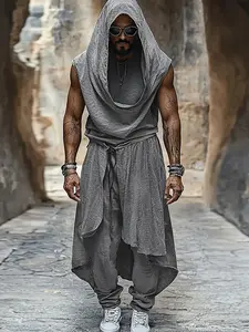 INCERUN Fashion Two-piece Suits Men Causal Sleeveless Hoodies Solid Color Outfits Commuting American Style Oversize 2PCS Sets Streetwaer Clothes