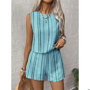 Top Tank Striped Women Set 2pcs tiktok LUNE / s Vacation Casual And Shorts Set