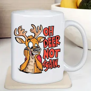 1pc Deer Humor Insulated Ceramic Mug - Reusable, Hand Wash Only, Multipurpose Coffee Cup with Thermal Insulation, Ideal Gift for Men and Women