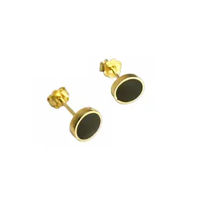 Gold-Dipped Pink Enamel Bezel Stud Earrings