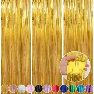 3 Pack 3.3 x 9.9 ft Gold Foil Fringe Glitter Curtains Party Decorations, Tinsel Backdrop for Parties, Door Streamers for Birthday, Photo Booth Backdrops, Party Decor