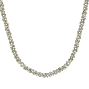 Yellow Apatite and Yellow Sapphire 31.30 ctw Floral Vine Necklace 18 Inches in Rhodium Over Sterling Silver Christmas Gifts