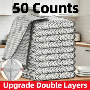 50 pcs double-layer washing cloth, dry and wet, multi-purpose and non-scratch wire dishcloth. It is suitable for kitchen cleaning. It can be reused to clean kitchens, sinks, pots and pans, etc.Mother's Day gift. She'll love it very much.