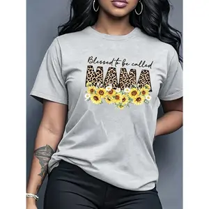 100% cotton Mother's Day pattern T-shirt, short-sleeved casual round-neck top, spring/summer women's clothing, soft and comfortable, loose fit, suitable for everyday wear
