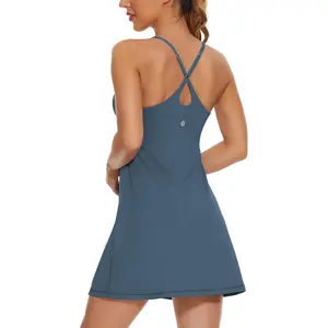 Womens Tennis Dress, 2-in-1 Golf Workout Dress with Built-in Bra & Shorts Pockets, Athletic Dresses with Adjustable Strap