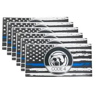 Show your support in 6 places  Thin Blue Line flag decals + Code 4. Sticks to car, truck, window, laptop.