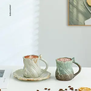 machine mug 7oz Hand-Thrown Ceramic Coffee Cup & Saucer Set for Espresso Sustainable Kiln-Transformation Green Glaze large Luxury Turkish